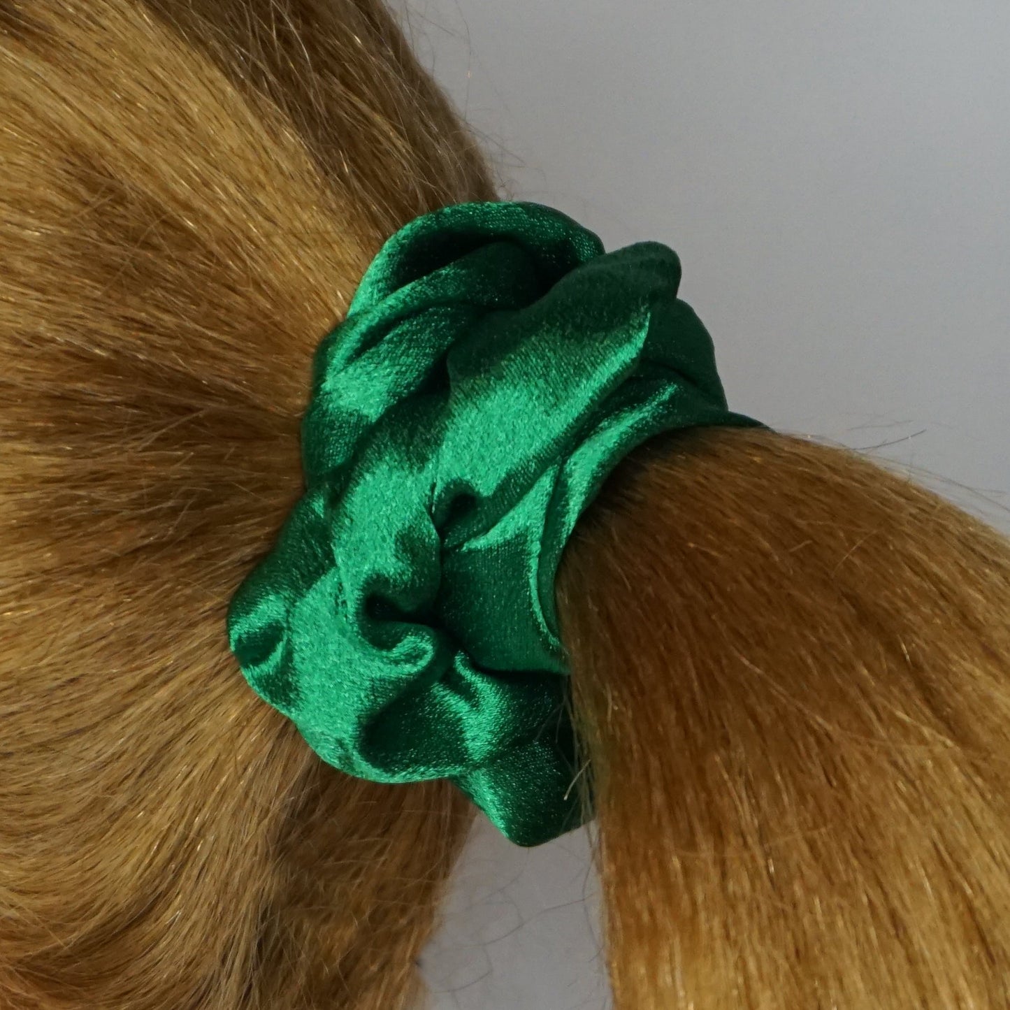 Amelia Beauty Products, Green Imitation Silk Scrunchies, 4.5in Diameter, Gentle on Hair, Strong Hold, No Snag, No Dents or Creases. 6 Pack - 12 Retail Packs