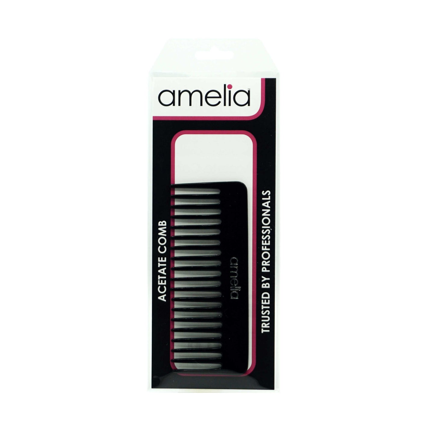 Amelia Beauty Cellulose Acetate 6in Rake Detangling Comb, Handmade, Smooth Edges, Eco-Friendly Plant Based Material,  Course Teeth - Black Color - 12 Retail Packs