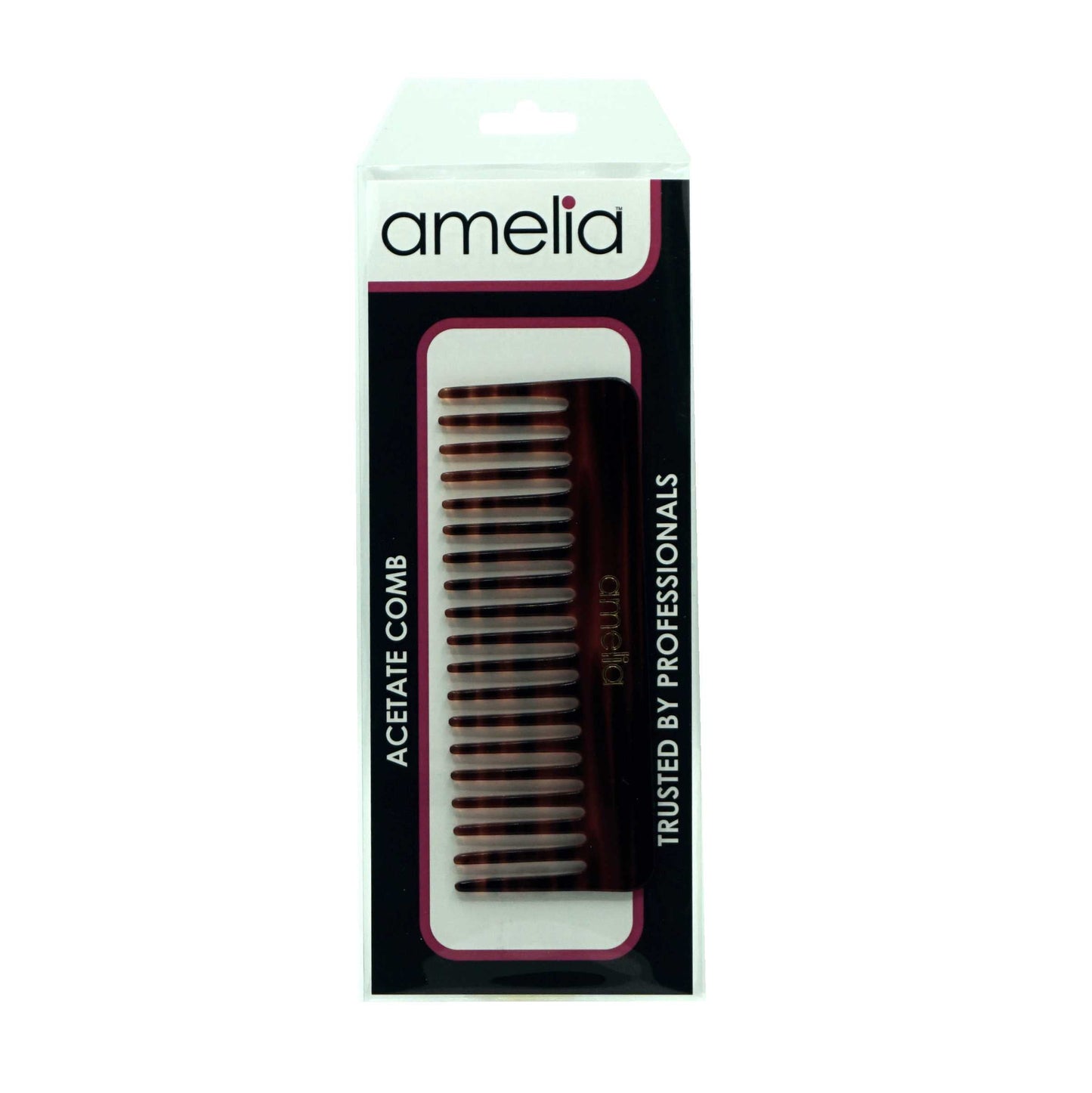 Amelia Beauty Cellulose Acetate 6in Rake Detangling Comb, Handmade, Smooth Edges, Eco-Friendly Plant Based Material,  Course Teeth - Tortoise Shell Color - 12 Retail Packs