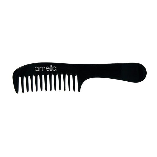 Amelia Beauty Cellulose Acetate 8in Handle Comb, Handmade, Smooth Edges, Eco-Friendly Plant Based Material, Course Tooth - Black Color - 12 Retail Packs