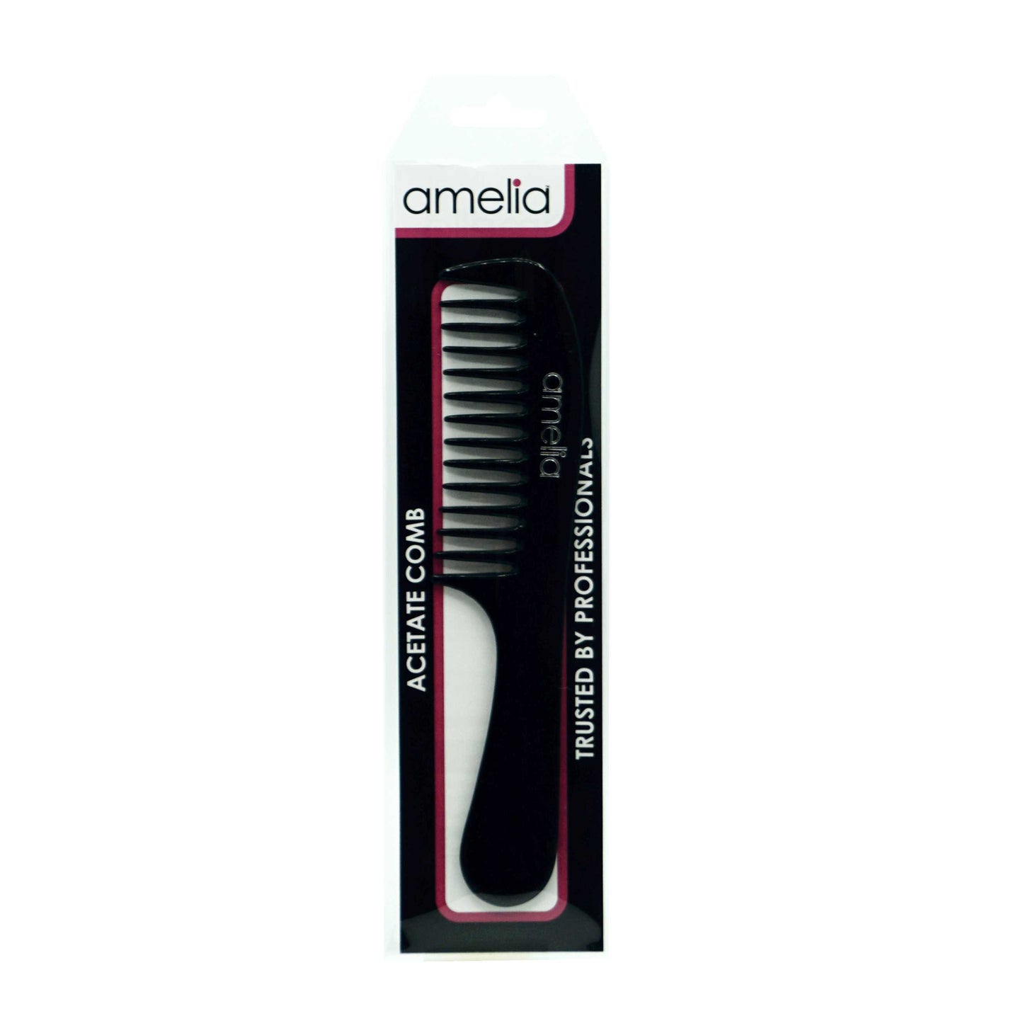 8in Cellulose Acetate Handle Comb - Black Color (12 Packages for Retail Sale)