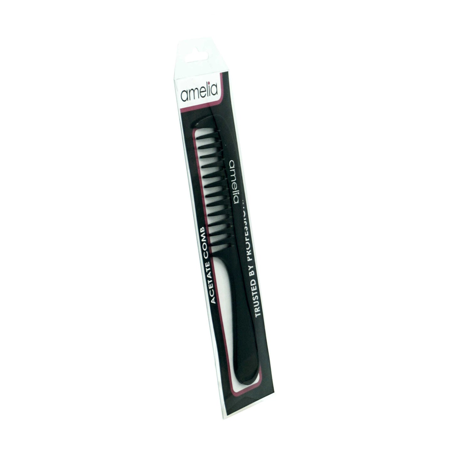 8in Cellulose Acetate Handle Comb - Black Color (12 Packages for Retail Sale)