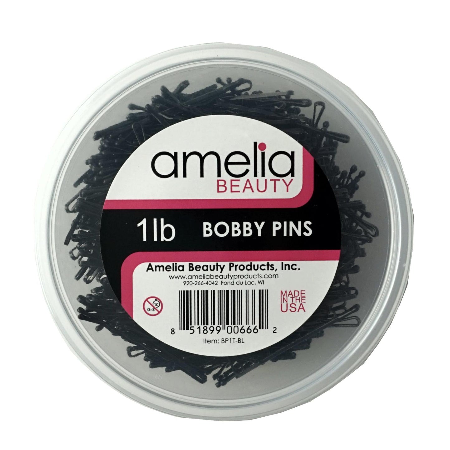 1lb, Black, US Made, Bobby Pins in a Tub - 6 Retail Packs