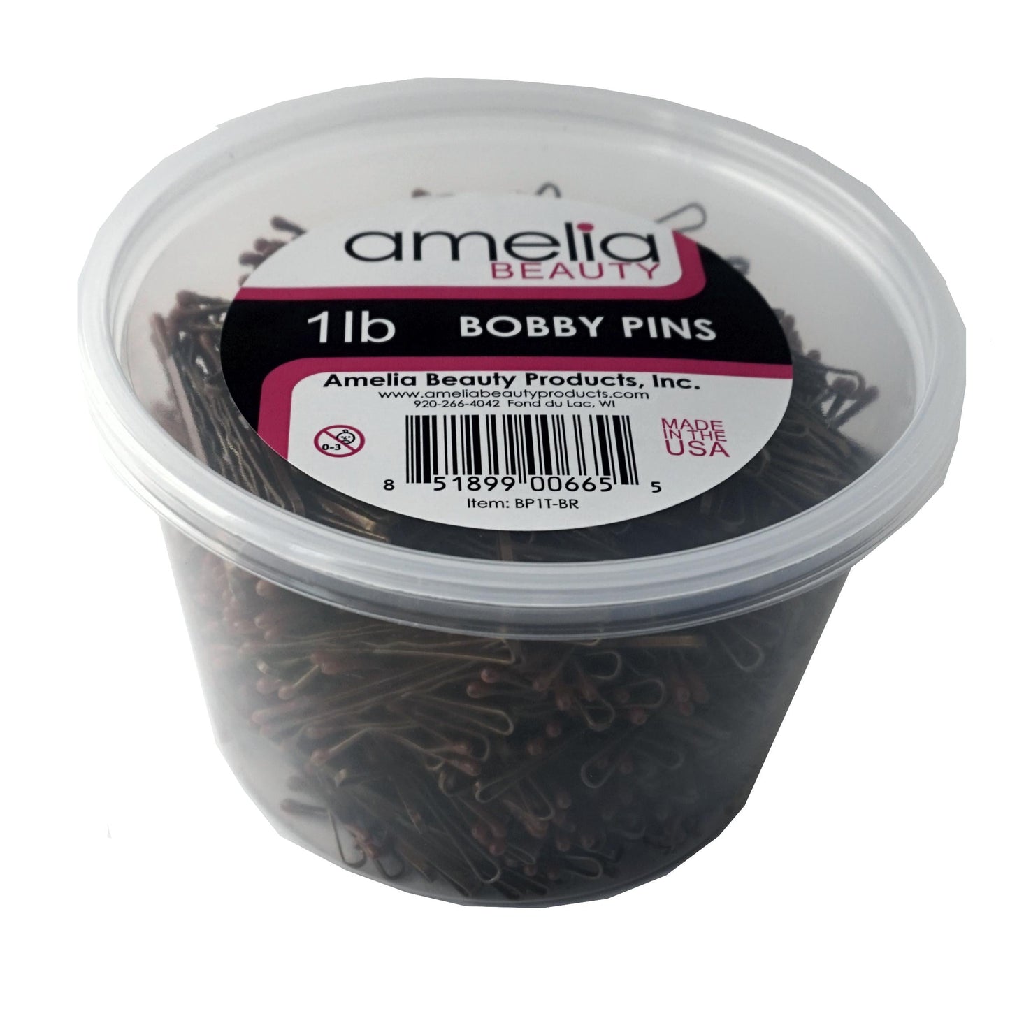 1lb, Brown, US Made, Bobby Pins in a Tub - 6 Retail Packs