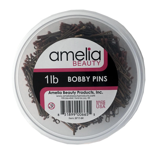 1lb, Brown, US Made, Bobby Pins in a Tub - 6 Retail Packs