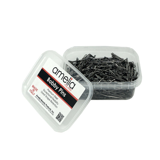 500, Grey, 1.6in (4.0cm), Flat Italian Made Bobby Pins, Recloseable Stay Clean and Organized Container - 6 Retail Packs