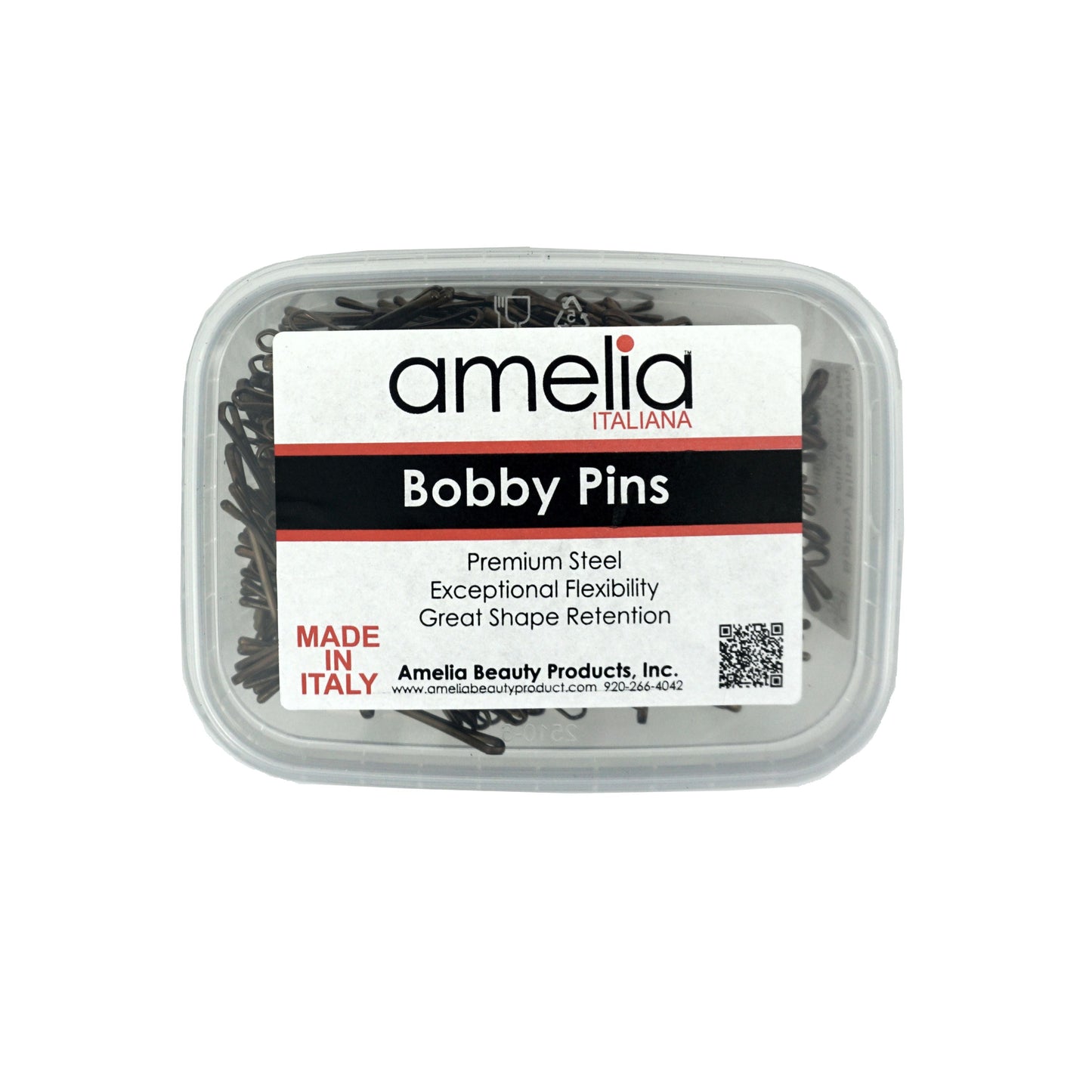 300, Brown, 2.0in (5.0cm), Italian Made Flat Bobby Pins, Recloseable Stay Clean and Organized Container - 6 Retail Packs