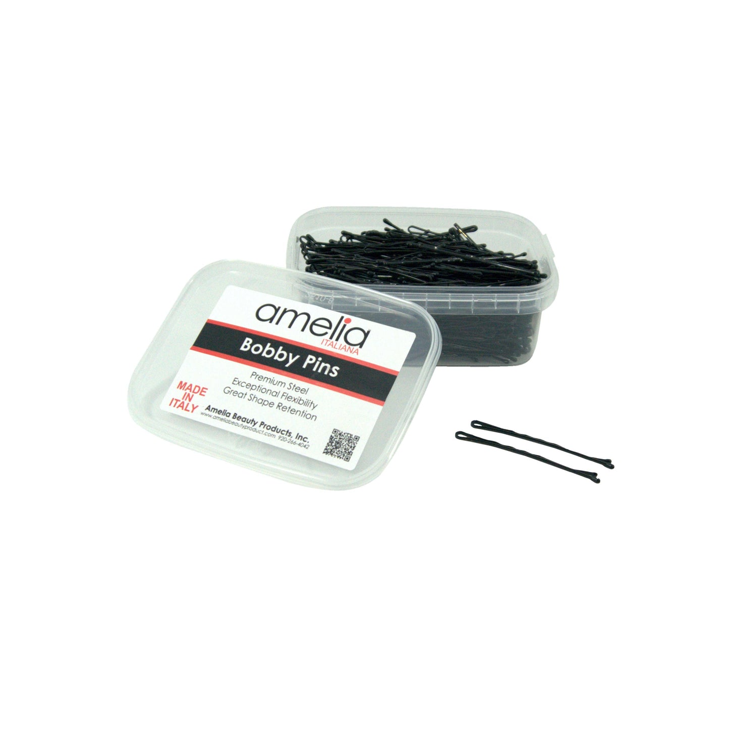 280, Black, 2.4in (6.0cm), Italian Made Bobby Pins, Recloseable Stay Clean and Organized Container - 6 Retail Packs