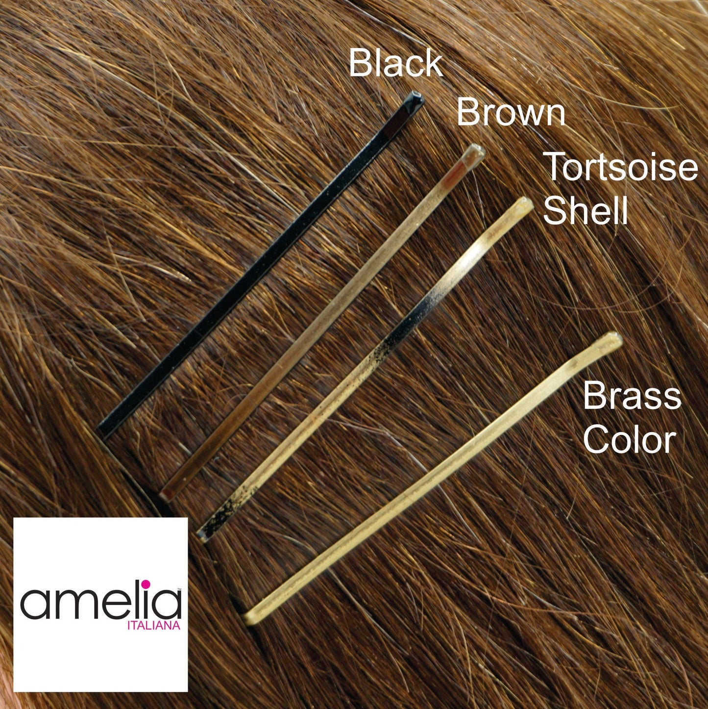 180, Tortoise Shell Color (Brassed/Black), 2.8in (7.0cm), Italian Made Jumbo Flat Bobby Pins, Recloseable Stay Clean and Organized Container - 6 Retail Packs