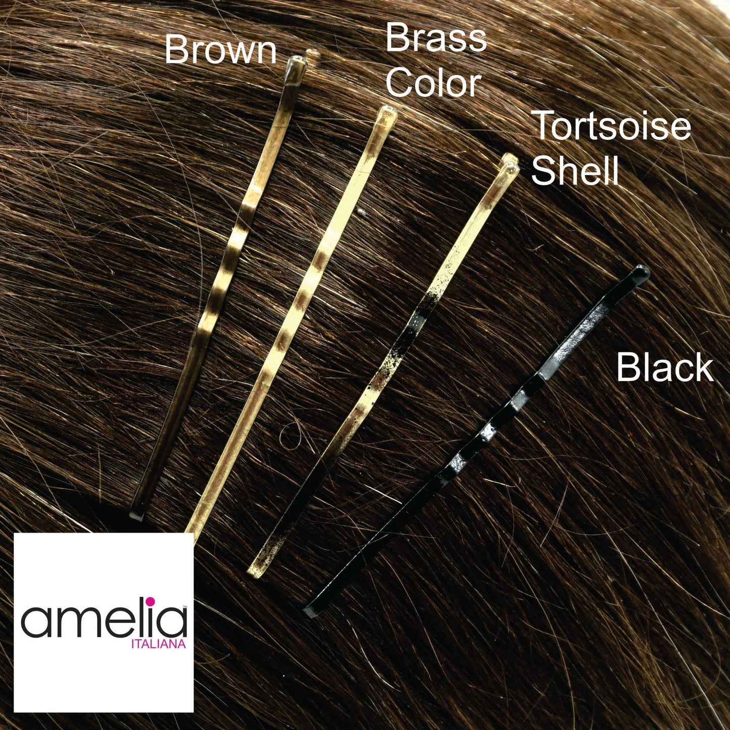 180, Tortoise Shell Color (Brassed/Black), 2.8in (7.0cm), Italian Made Jumbo Bobby Pins, Recloseable Stay Clean and Organized Container - 6 Retail Packs