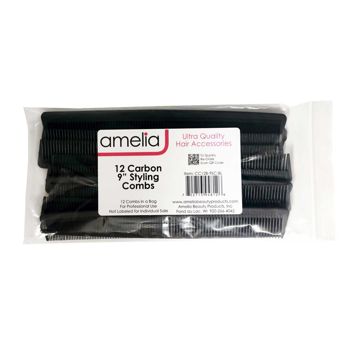 9in Carbon Styling Comb (12 Pack)