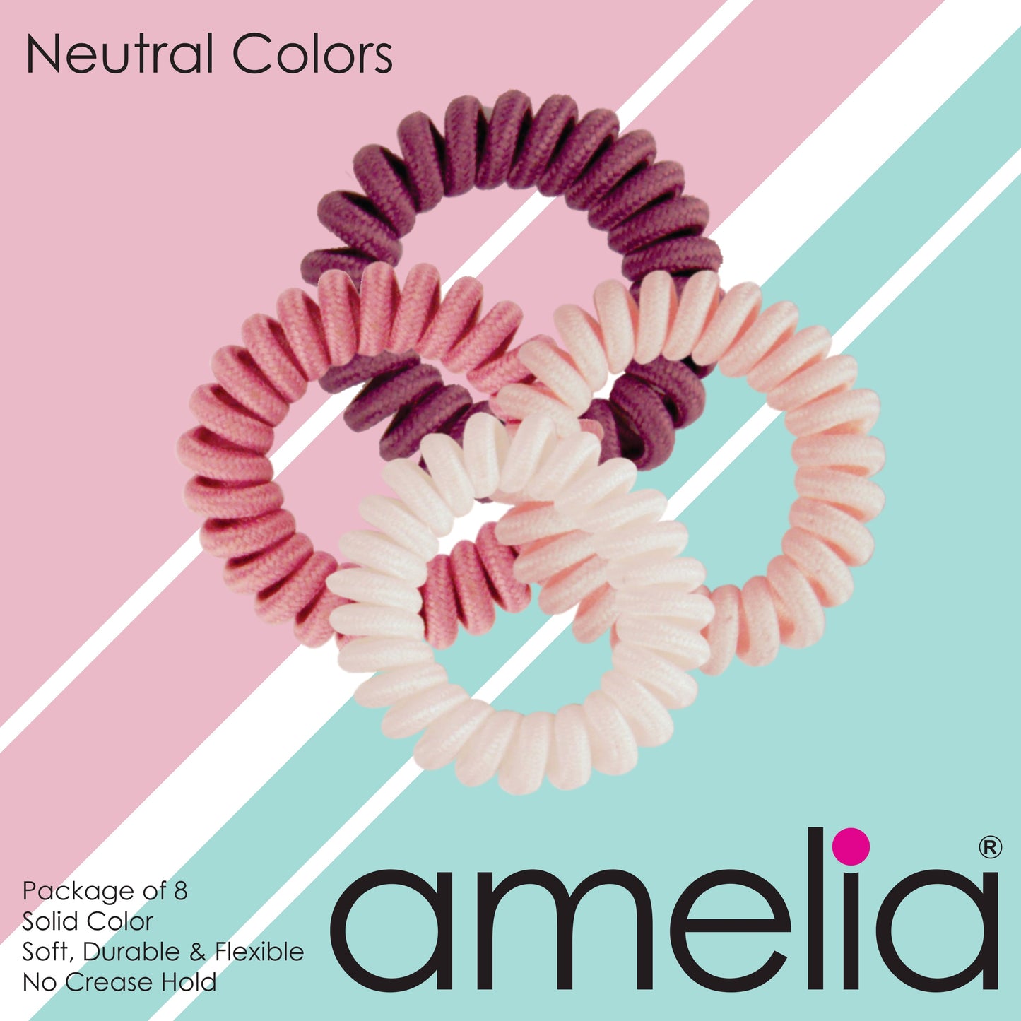 Amelia Beauty, 8 Small Fabric Wrapped Elastic Hair Coils, 1.75in Diameter Spiral Hair Ties, Gentle on Hair, Strong Hold and Minimizes Dents and Creases, Neutral Tones - 12 Retail Packs