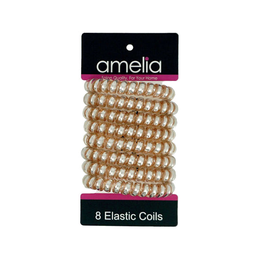 Amelia Beauty Products 8 Large Smooth Shiny Center Elastic Hair Coils, 2. 5in Diameter Thick Spiral Hair Ties, Gentle on Hair, Strong Hold and Minimizes Dents and Creases, Gold - 12 Retail Packs