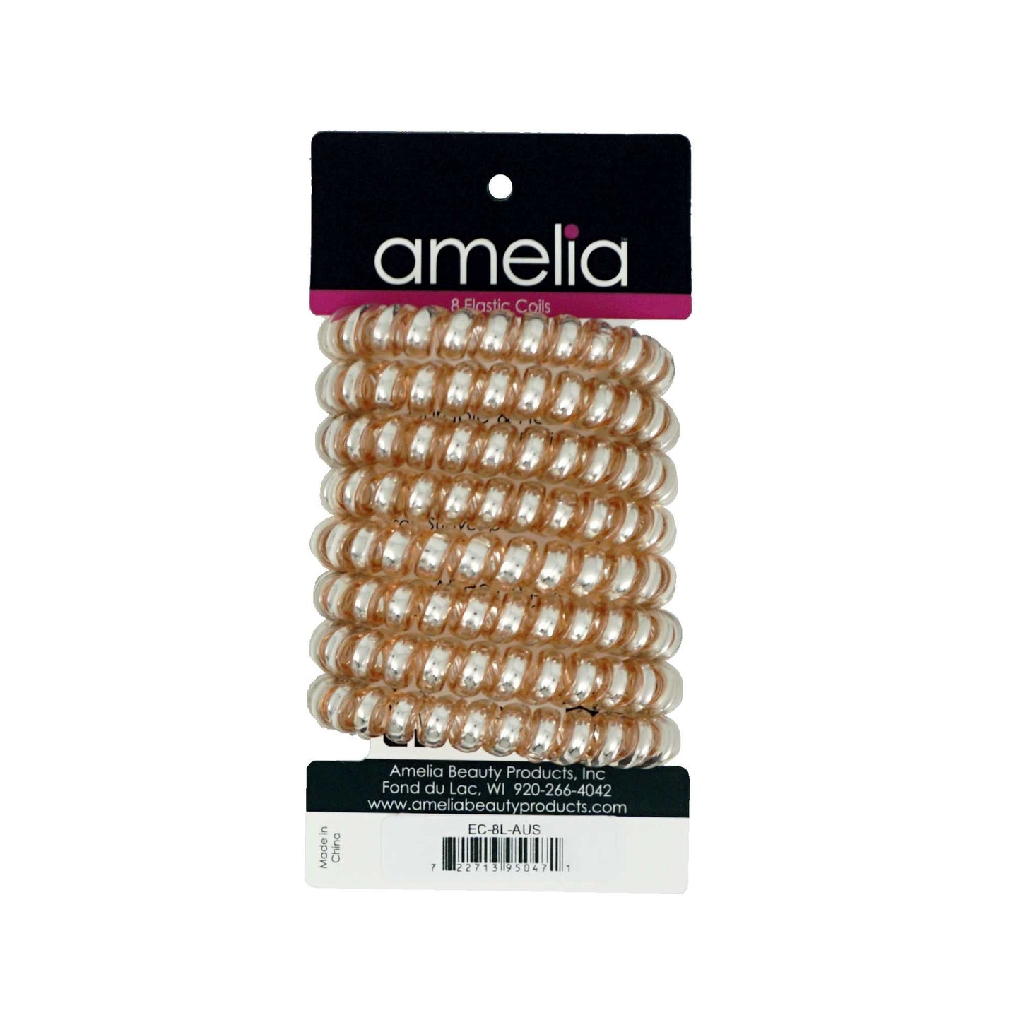 Amelia Beauty Products 8 Large Smooth Shiny Center Elastic Hair Coils, 2. 5in Diameter Thick Spiral Hair Ties, Gentle on Hair, Strong Hold and Minimizes Dents and Creases, Gold - 12 Retail Packs