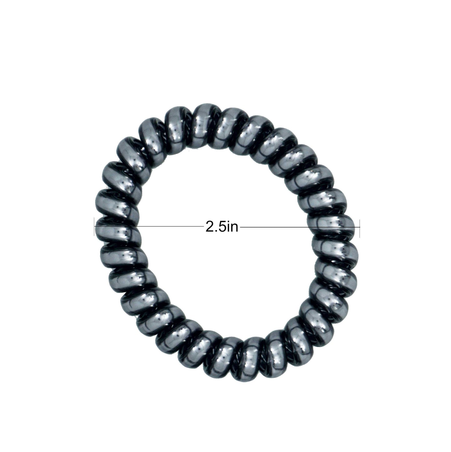 Amelia Beauty Products 8 Large Smooth Shiny Center Elastic Hair Coils, 2. 5in Diameter Thick Spiral Hair Ties, Gentle on Hair, Strong Hold and Minimizes Dents and Creases, Black - 12 Retail Packs