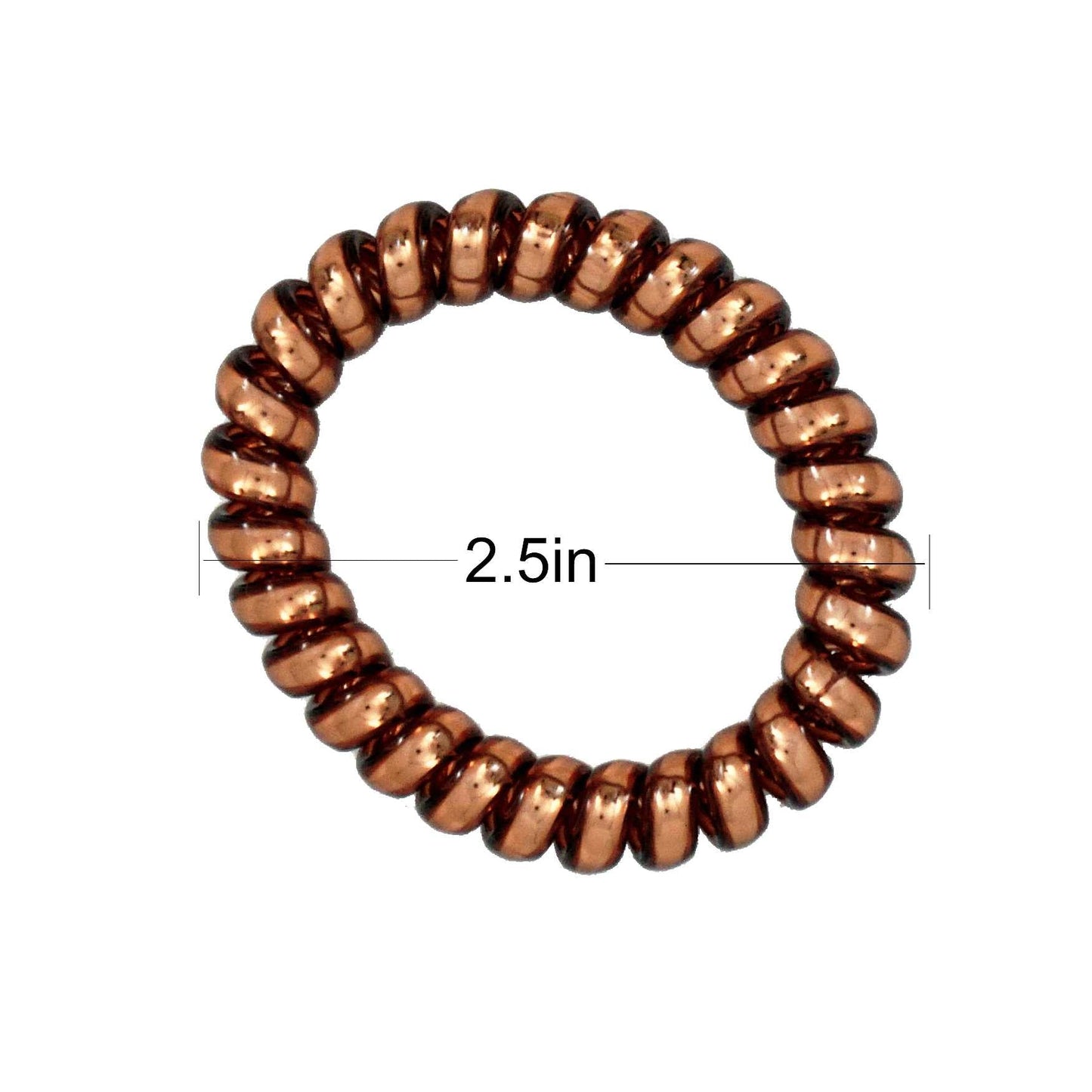 Amelia Beauty Products 8 Large Smooth Shiny Center Elastic Hair Coils, 2. 5in Diameter Thick Spiral Hair Ties, Gentle on Hair, Strong Hold and Minimizes Dents and Creases, Brown - 12 Retail Packs