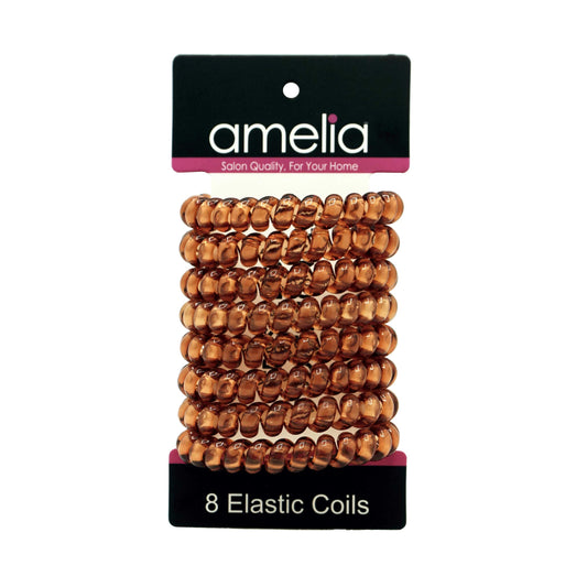 Amelia Beauty Products 8 Large Smooth Elastic Hair Coils, 2. 5in Diameter Thick Spiral Hair Ties, Gentle on Hair, Strong Hold and Minimizes Dents and Creases, Brown - 12 Retail Packs