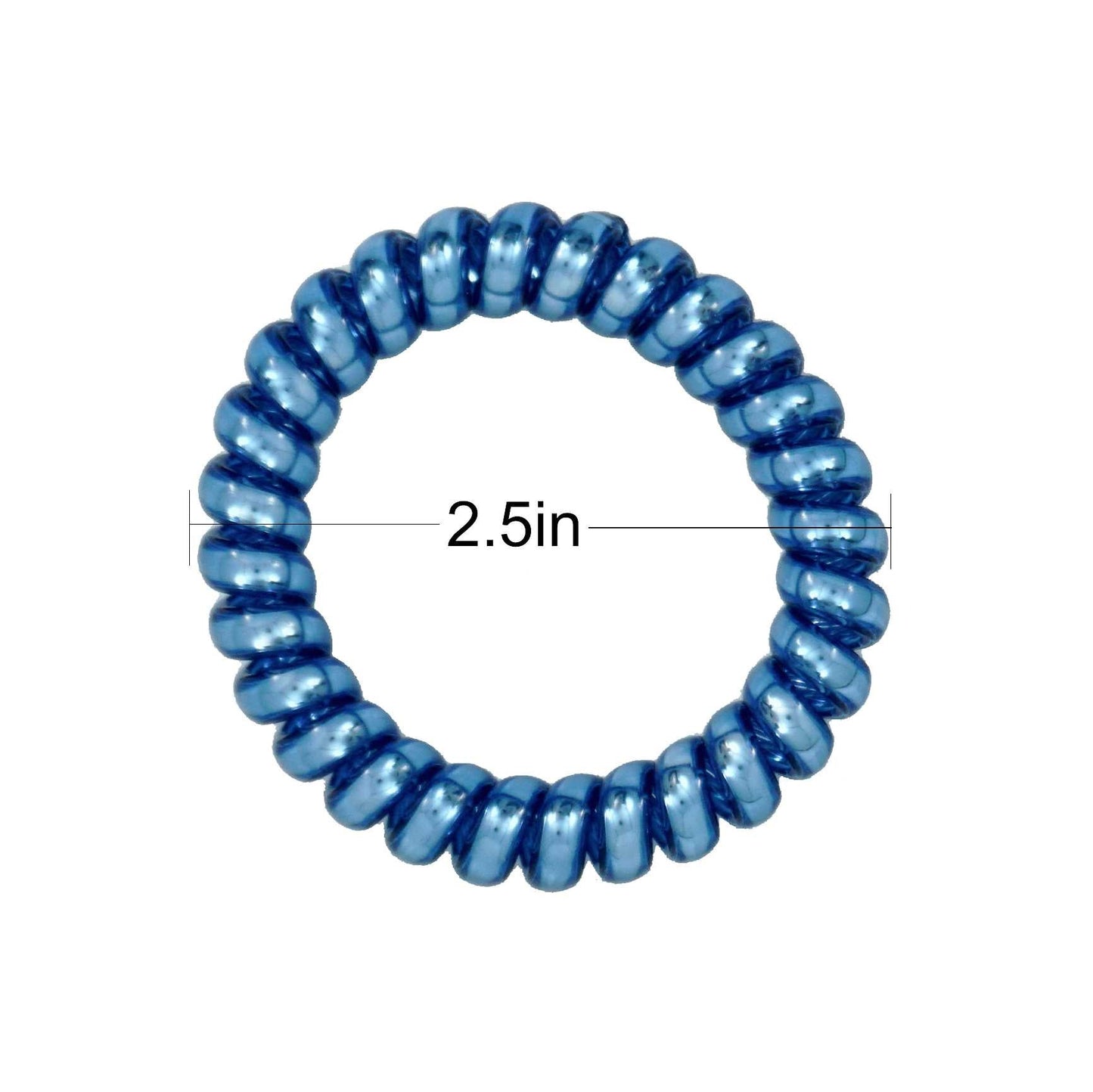 Amelia Beauty Products 8 Large Smooth Shiny Center Elastic Hair Coils, 2. 5in Diameter Thick Spiral Hair Ties, Gentle on Hair, Strong Hold and Minimizes Dents and Creases, Blue - 12 Retail Packs