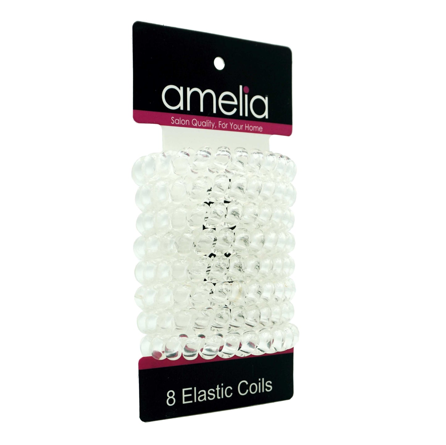 Amelia Beauty Products 8 Large Smooth Elastic Hair Coils, 2. 5in Diameter Thick Spiral Hair Ties, Gentle on Hair, Strong Hold and Minimizes Dents and Creases, Clear - 12 Retail Packs