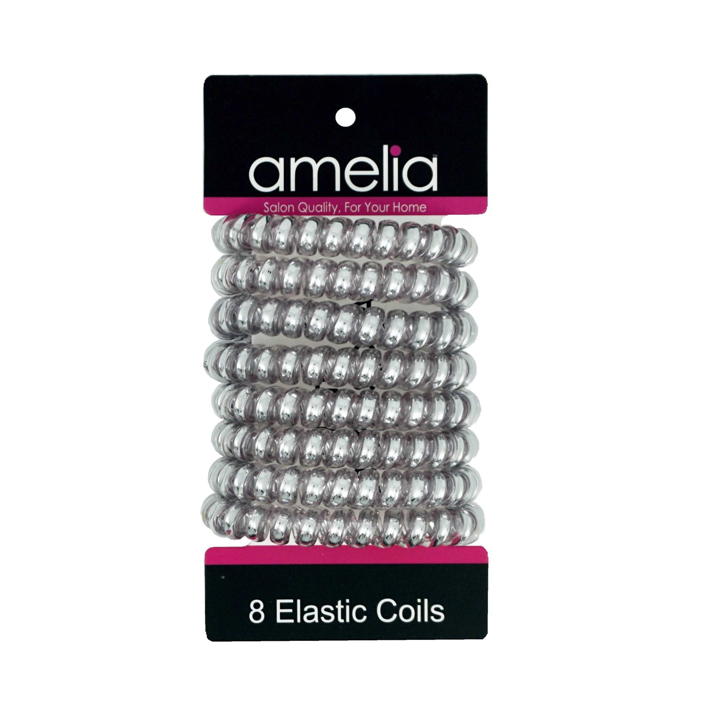 Amelia Beauty Products 8 Large Smooth Shiny Center Elastic Hair Coils, 2. 5in Diameter Thick Spiral Hair Ties, Gentle on Hair, Strong Hold and Minimizes Dents and Creases, Gray - 12 Retail Packs