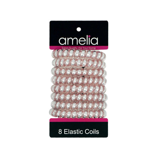 Amelia Beauty Products 8 Large Smooth Shiny Center Elastic Hair Coils, 2. 5in Diameter Thick Spiral Hair Ties, Gentle on Hair, Strong Hold and Minimizes Dents and Creases, Pink - 12 Retail Packs