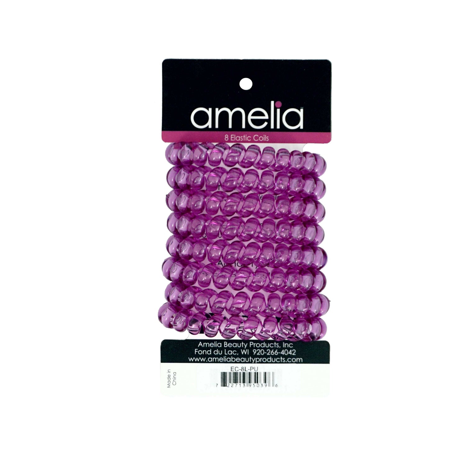 Amelia Beauty Products 8 Large Smooth Elastic Hair Coils, 2. 5in Diameter Thick Spiral Hair Ties, Gentle on Hair, Strong Hold and Minimizes Dents and Creases, Purple - 12 Retail Packs