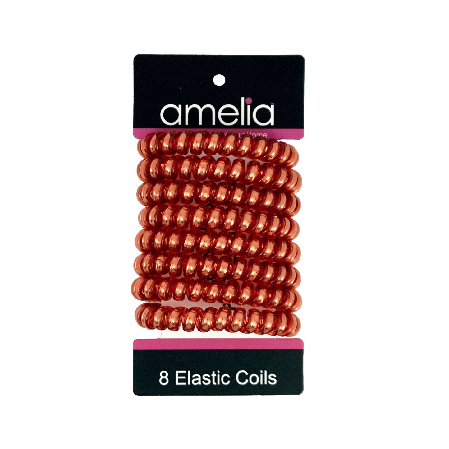 Amelia Beauty Products 8 Large Smooth Shiny Center Elastic Hair Coils, 2. 5in Diameter Thick Spiral Hair Ties, Gentle on Hair, Strong Hold and Minimizes Dents and Creases, Red - 12 Retail Packs