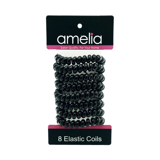 Amelia Beauty Products 8 Medium Elastic Hair Coils, 2.0in Diameter Thick Spiral Hair Ties, Gentle on Hair, Strong Hold and Minimizes Dents and Creases, Black - 12 Retail Packs