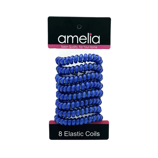 Amelia Beauty Products 8 Medium Elastic Hair Coils, 2.0in Diameter Thick Spiral Hair Ties, Gentle on Hair, Strong Hold and Minimizes Dents and Creases, Blue - 12 Retail Packs