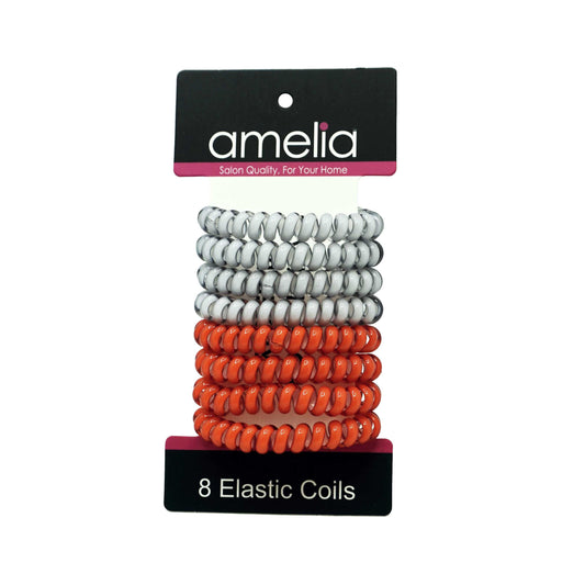 Amelia Beauty Products 8 Medium Elastic Hair Coils, 2.0in Diameter Thick Spiral Hair Ties, Gentle on Hair, Strong Hold and Minimizes Dents and Creases, Cherry and White Mix - 12 Retail Packs