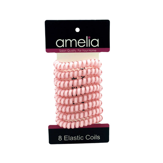 Amelia Beauty Products 8 Medium Elastic Hair Coils, 2.0in Diameter Thick Spiral Hair Ties, Gentle on Hair, Strong Hold and Minimizes Dents and Creases, Pink - 12 Retail Packs