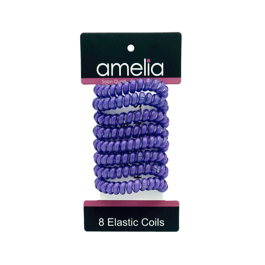 Amelia Beauty Products 8 Medium Elastic Hair Coils, 2.0in Diameter Thick Spiral Hair Ties, Gentle on Hair, Strong Hold and Minimizes Dents and Creases, Violet - 12 Retail Packs