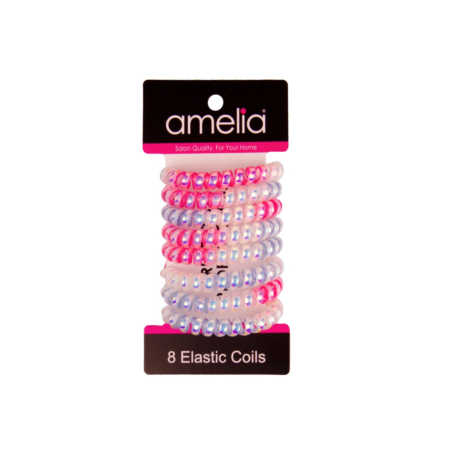 Amelia Beauty Products 8 Medium Smooth Elastic Mutli-Colored Hair Coils, 2.25in Diameter Spiral Hair Ties, Gentle Yet Strong Hold and Minimizes Dents, Pink/Blue - 12 Retail Packs