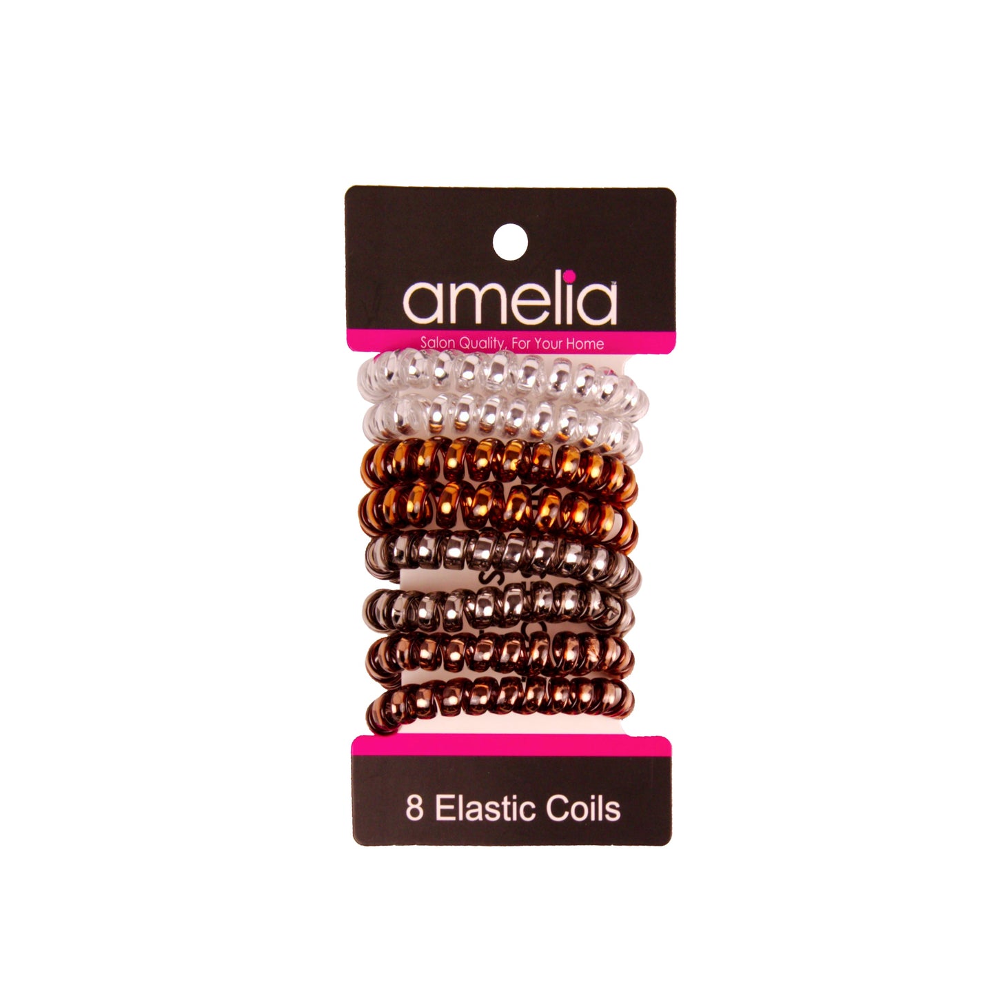 Amelia Beauty Products 8 Medium Smooth Elastic Hair Coils, 2.25in Diameter Spiral Hair Ties, Gentle on Hair, Strong Hold and Minimizes Dents and Creases, Earth Tones - 12 Retail Packs