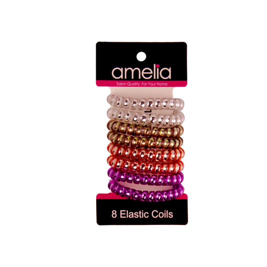 Amelia Beauty Products 8 Medium Smooth Elastic Hair Coils, 2.25in Diameter Spiral Hair Ties, Gentle on Hair, Strong Hold and Minimizes Dents and Creases, Coral Blend - 12 Retail Packs