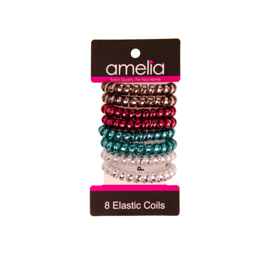 Amelia Beauty Products 8 Medium Smooth Elastic Hair Coils, 2.25in Diameter Spiral Hair Ties, Gentle on Hair, Strong Hold and Minimizes Dents and Creases, Sparkly Red and Green Mix - 12 Retail Packs