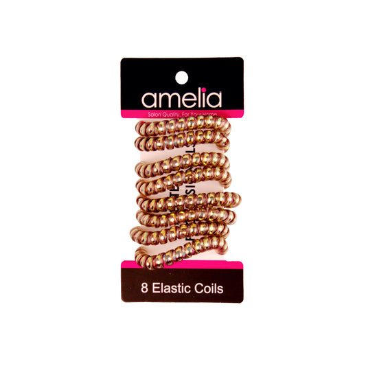 Amelia Beauty Products 8 Medium Smooth Elastic Hair Coils, 2.25in Diameter Spiral Hair Ties, Gentle on Hair, Strong Hold and Minimizes Dents and Creases, Bronze - 12 Retail Packs