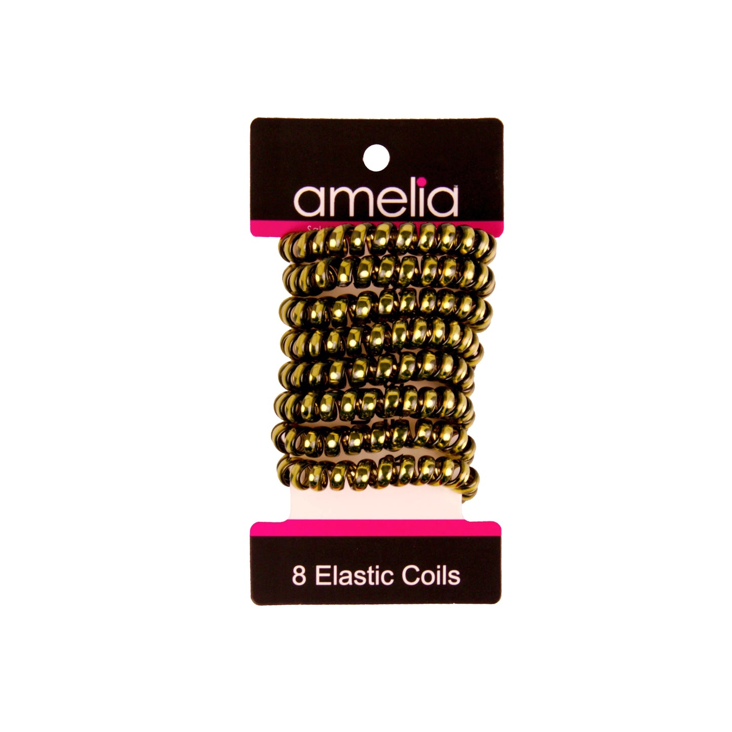 Amelia Beauty Products 8 Medium Smooth Elastic Hair Coils, 2.25in Diameter Spiral Hair Ties, Gentle on Hair, Strong Hold and Minimizes Dents and Creases, Olive - 12 Retail Packs