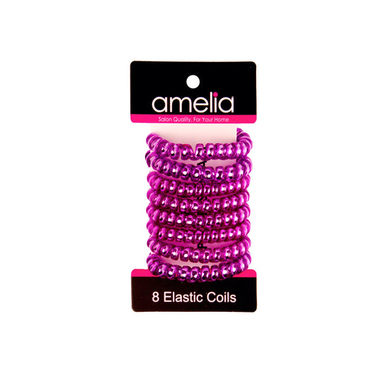 Amelia Beauty Products 8 Medium Smooth Elastic Hair Coils, 2.25in Diameter Spiral Hair Ties, Gentle on Hair, Strong Hold and Minimizes Dents and Creases, Purple - 12 Retail Packs