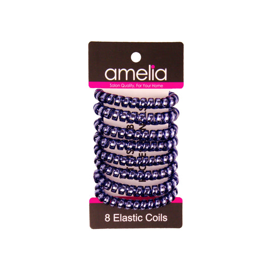 Amelia Beauty Products 8 Medium Smooth Elastic Hair Coils, 2.25in Diameter Spiral Hair Ties, Gentle on Hair, Strong Hold and Minimizes Dents and Creases, Sapphire Blue - 12 Retail Packs