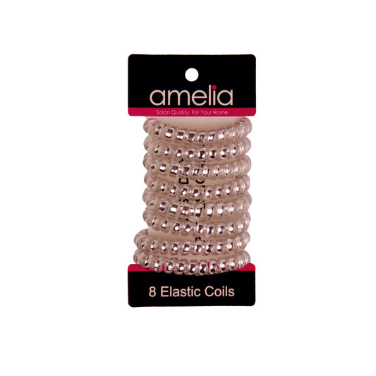 Amelia Beauty Products 8 Medium Smooth Elastic Hair Coils, 2.25in Diameter Spiral Hair Ties, Gentle on Hair, Strong Hold and Minimizes Dents and Creases, Silver - 12 Retail Packs