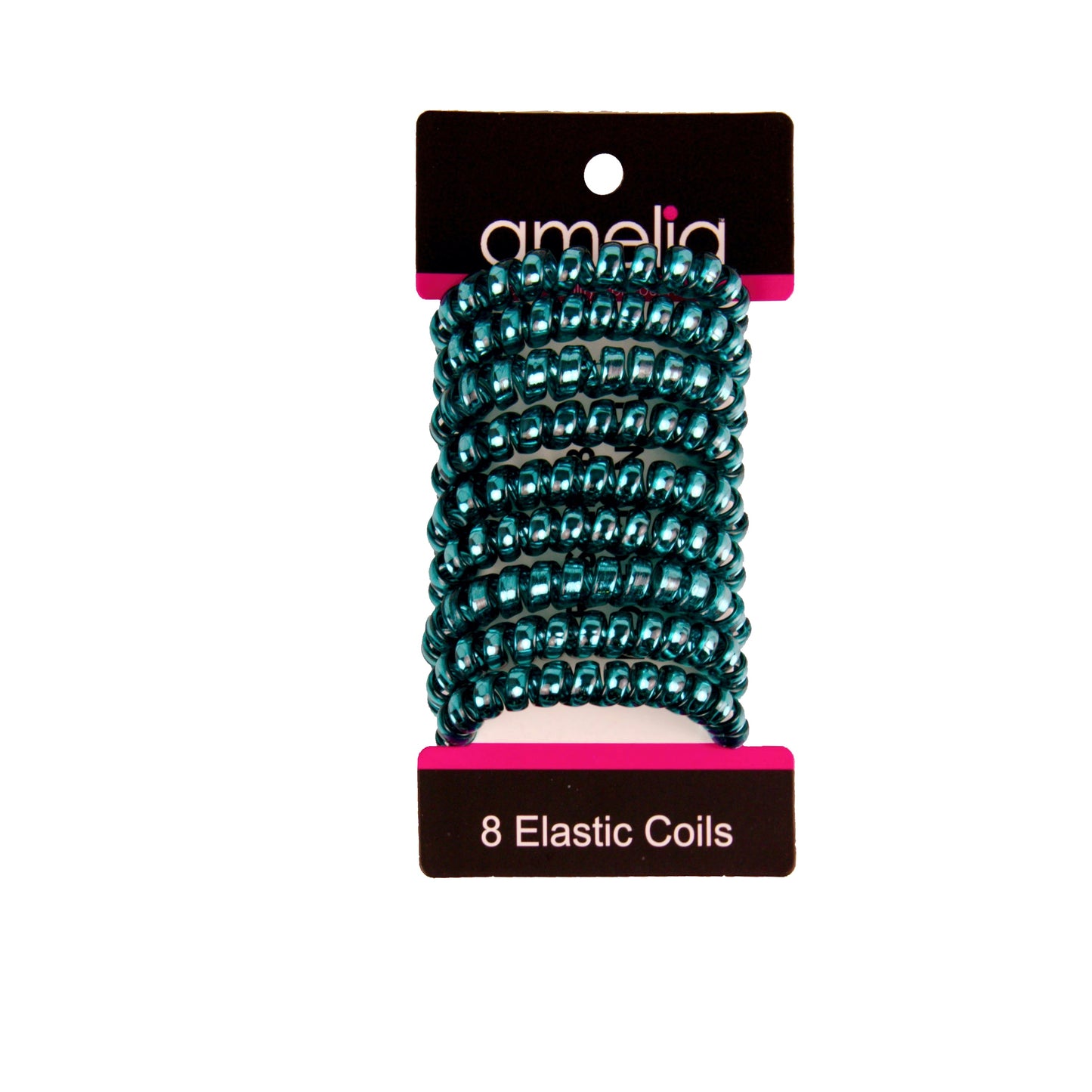 Amelia Beauty Products 8 Medium Smooth Elastic Hair Coils, 2.25in Diameter Spiral Hair Ties, Gentle on Hair, Strong Hold and Minimizes Dents and Creases, Teal - 12 Retail Packs