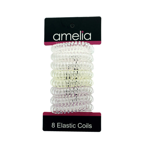 Amelia Beauty Products 8 Small Elastic Hair Coils, 1.5in Diameter Thick Spiral Hair Ties, Gentle on Hair, Strong Hold and Minimizes Dents and Creases, Pink, Yellow and Purple Mix - 12 Retail Packs