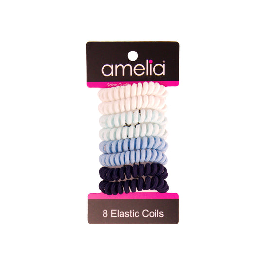 Amelia Beauty, 8 Small Fabric Wrapped Elastic Hair Coils, 1.75in Diameter Spiral Hair Ties, Gentle on Hair, Strong Hold and Minimizes Dents and Creases, Ocean Colors - 12 Retail Packs