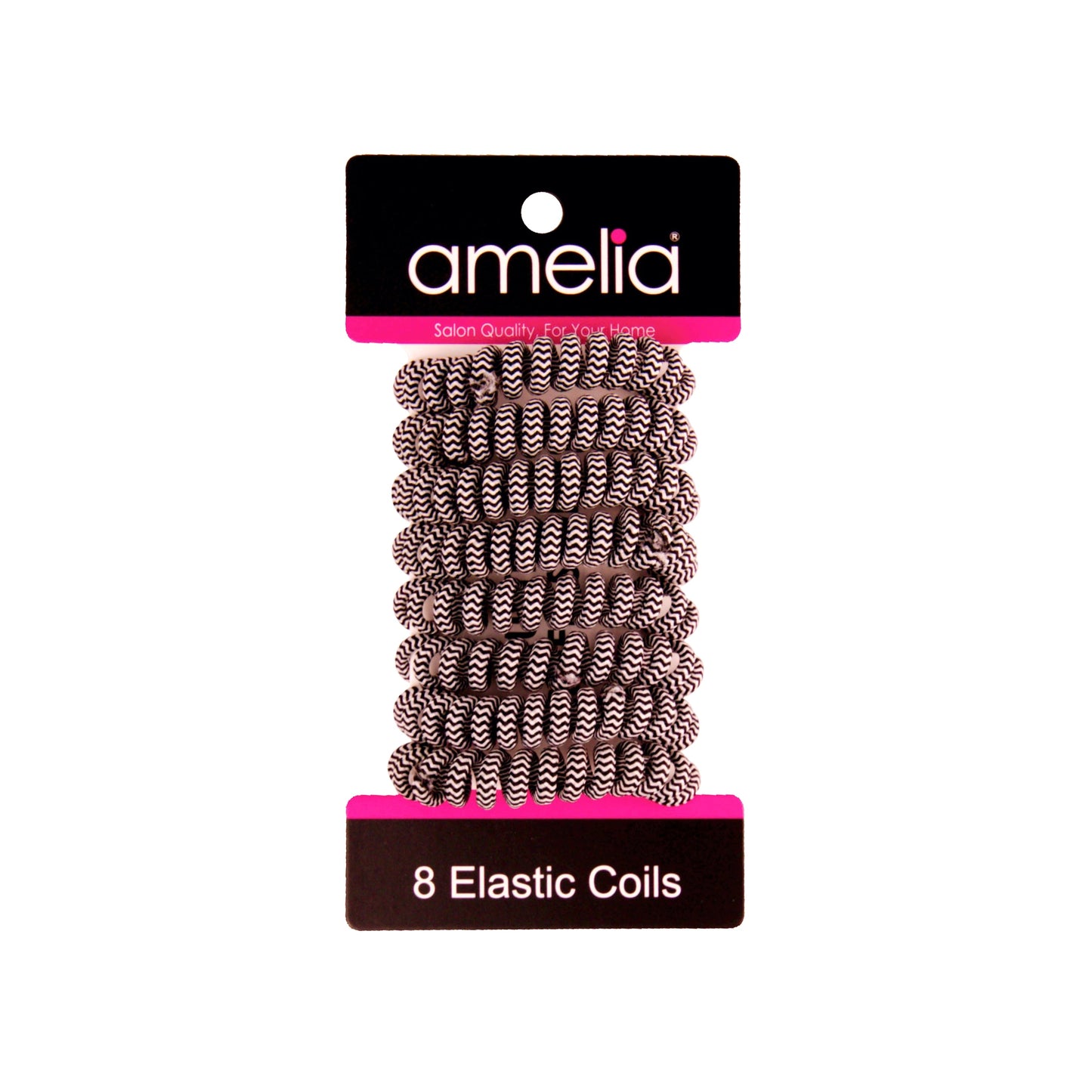 Amelia Beauty, 8 Small Fabric Wrapped Elastic Hair Coils, 1.75in Diameter Spiral Hair Ties, Gentle on Hair, Strong Hold and Minimizes Dents and Creases, White with Black Stripe - 12 Retail Packs