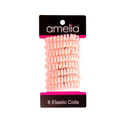 Amelia Beauty, 8 Small Fabric Wrapped Elastic Hair Coils, 1.75in Diameter Spiral Hair Ties, Gentle on Hair, Strong Hold and Minimizes Dents and Creases, Pink - 12 Retail Packs