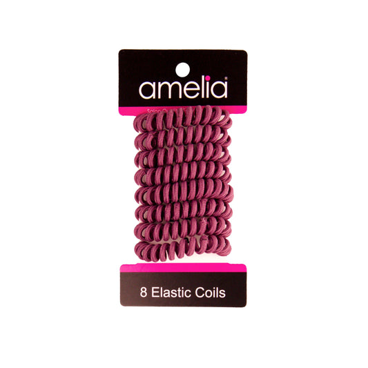 Amelia Beauty, 8 Small Fabric Wrapped Elastic Hair Coils, 1.75in Diameter Spiral Hair Ties, Gentle on Hair, Strong Hold and Minimizes Dents and Creases, Plum - 12 Retail Packs