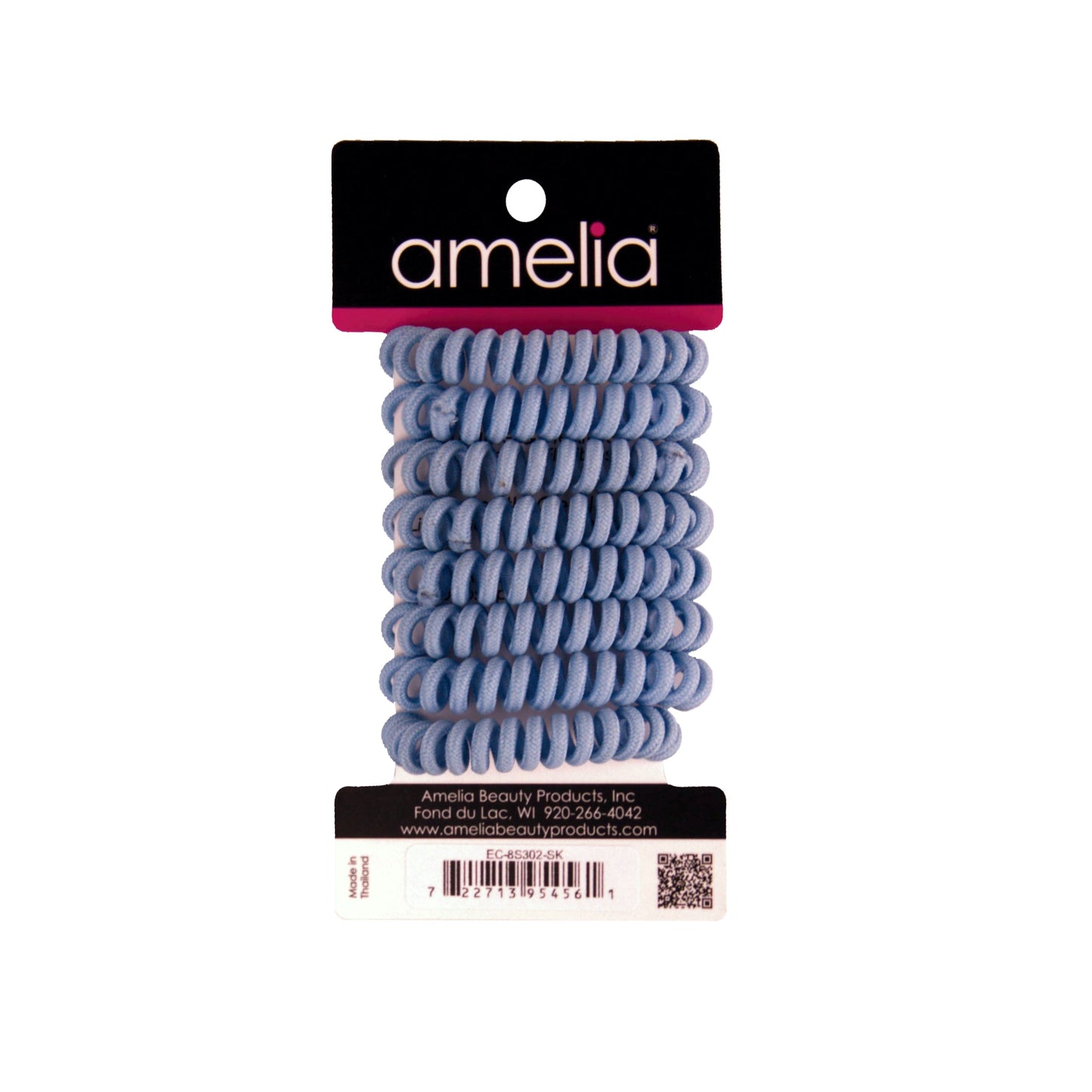 Amelia Beauty, 8 Small Fabric Wrapped Elastic Hair Coils, 1.75in Diameter Spiral Hair Ties, Gentle on Hair, Strong Hold and Minimizes Dents and Creases, Sky Blue - 12 Retail Packs