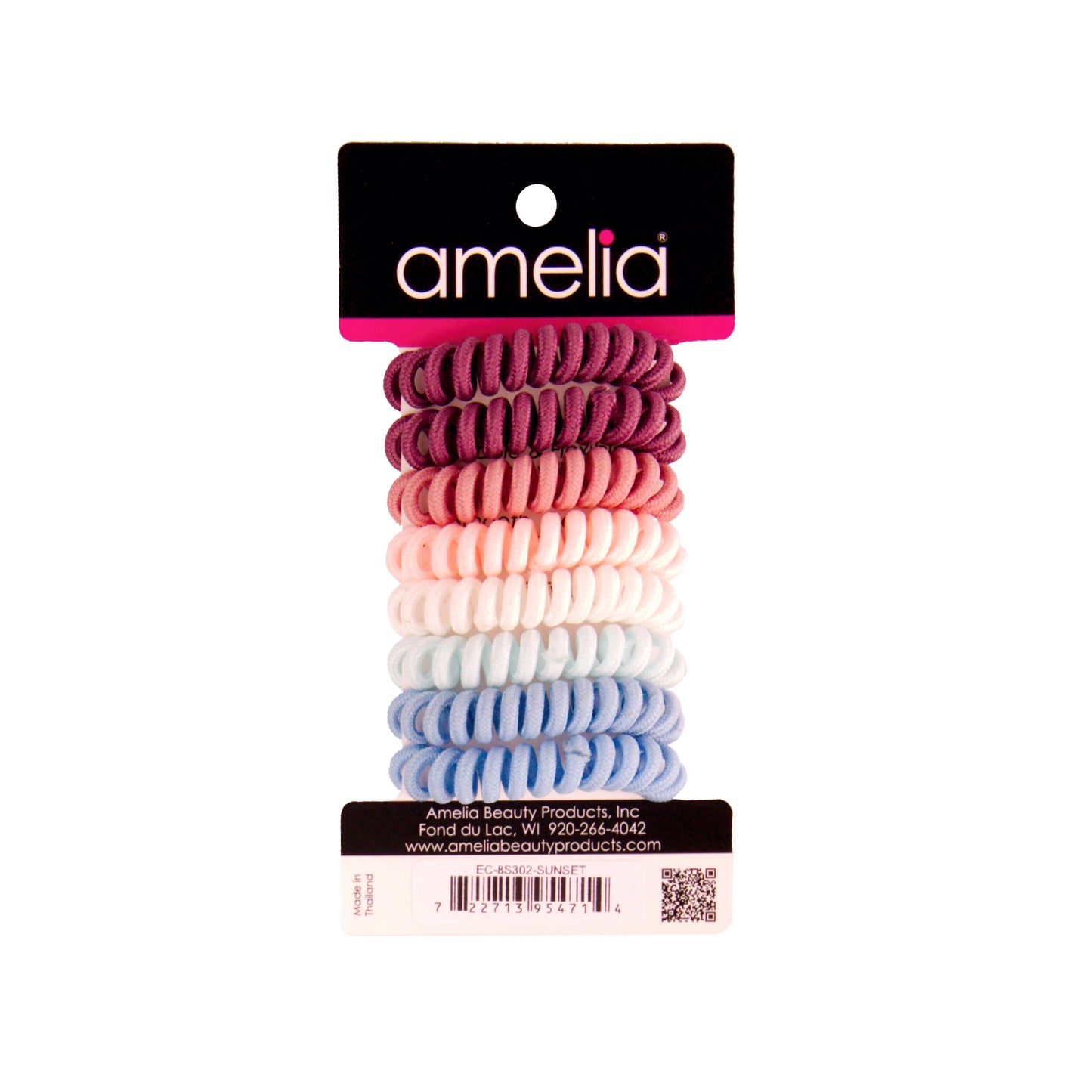 Amelia Beauty, 8 Small Fabric Wrapped Elastic Hair Coils, 1.75in Diameter Spiral Hair Ties, Gentle on Hair, Strong Hold and Minimizes Dents and Creases, Sunset Mix - 12 Retail Packs