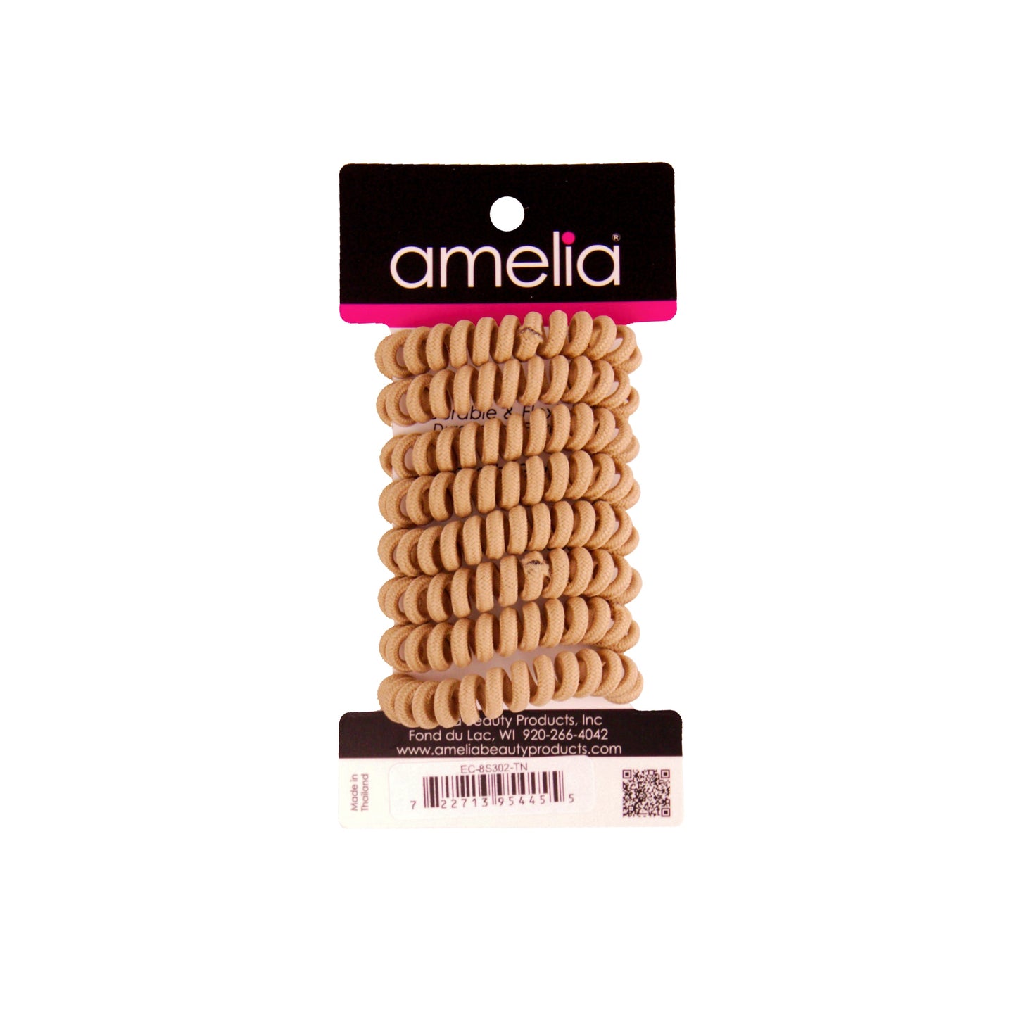 Amelia Beauty, 8 Small Fabric Wrapped Elastic Hair Coils, 1.75in Diameter Spiral Hair Ties, Gentle on Hair, Strong Hold and Minimizes Dents and Creases, Tan - 12 Retail Packs